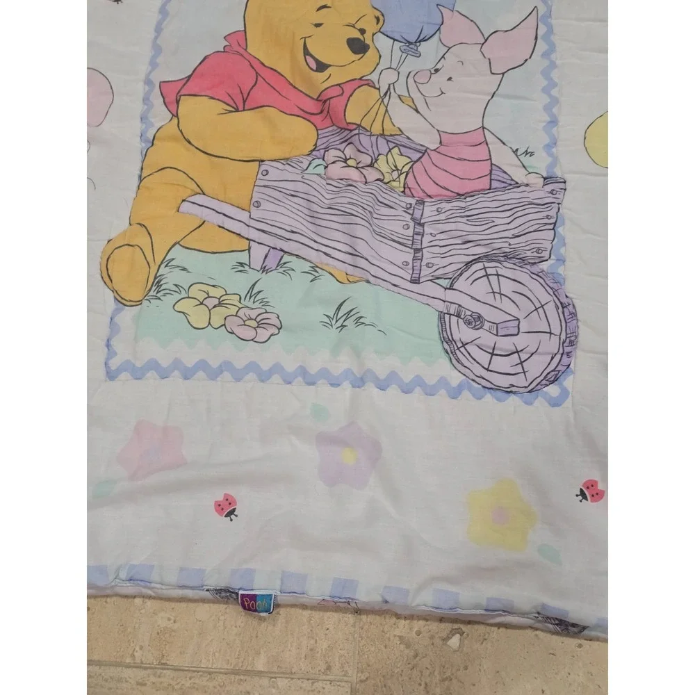 Vintage Winnie the Pooh Crib Comforter Piglet Wheelbarrow Wagon Reversible Rare